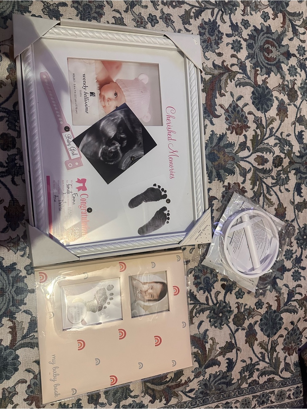 Cherished Memories Baby Keepsake Frame with Footprint Kit - White & Pink